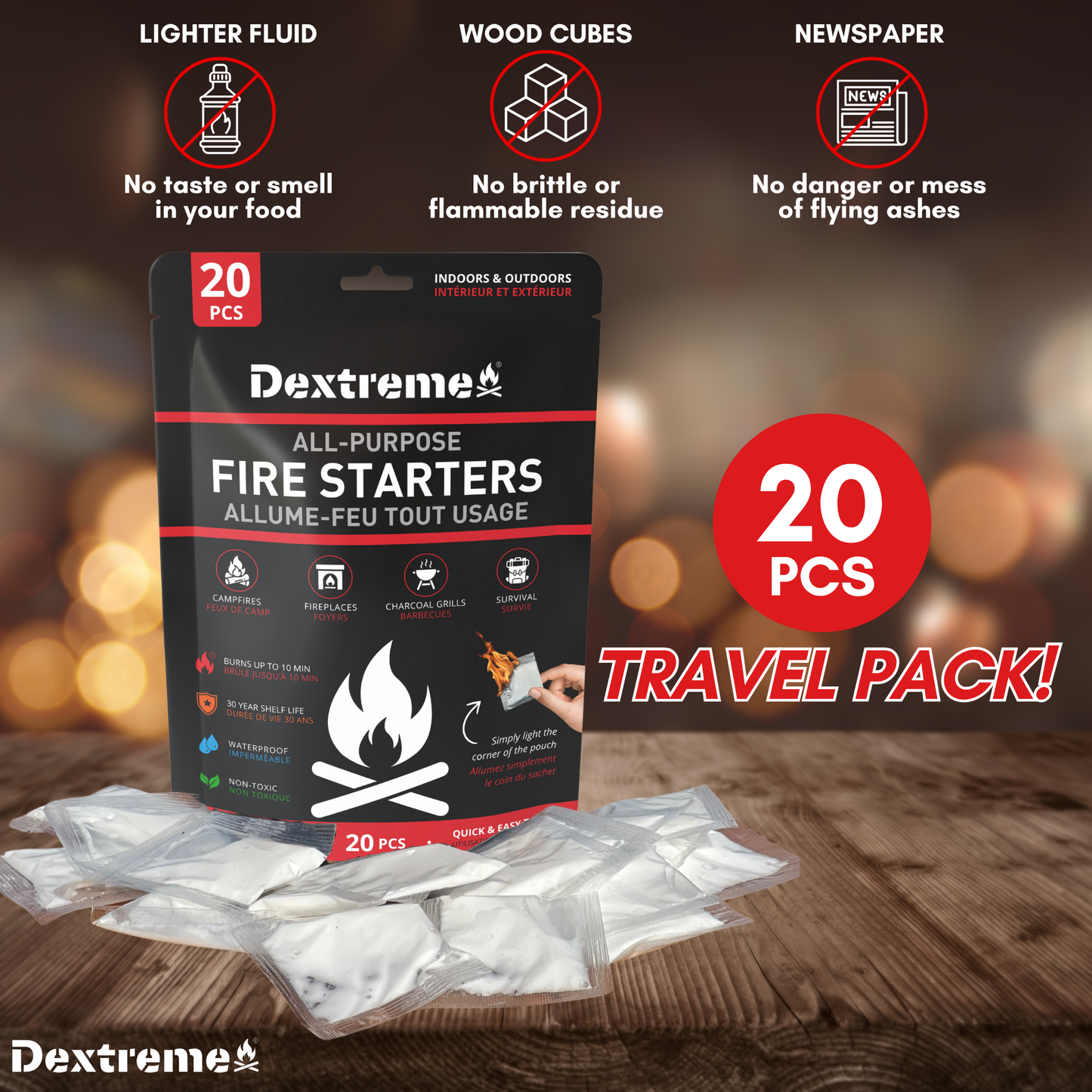 Dextreme allume-feu 100% imperméable en sachets 100 pcs