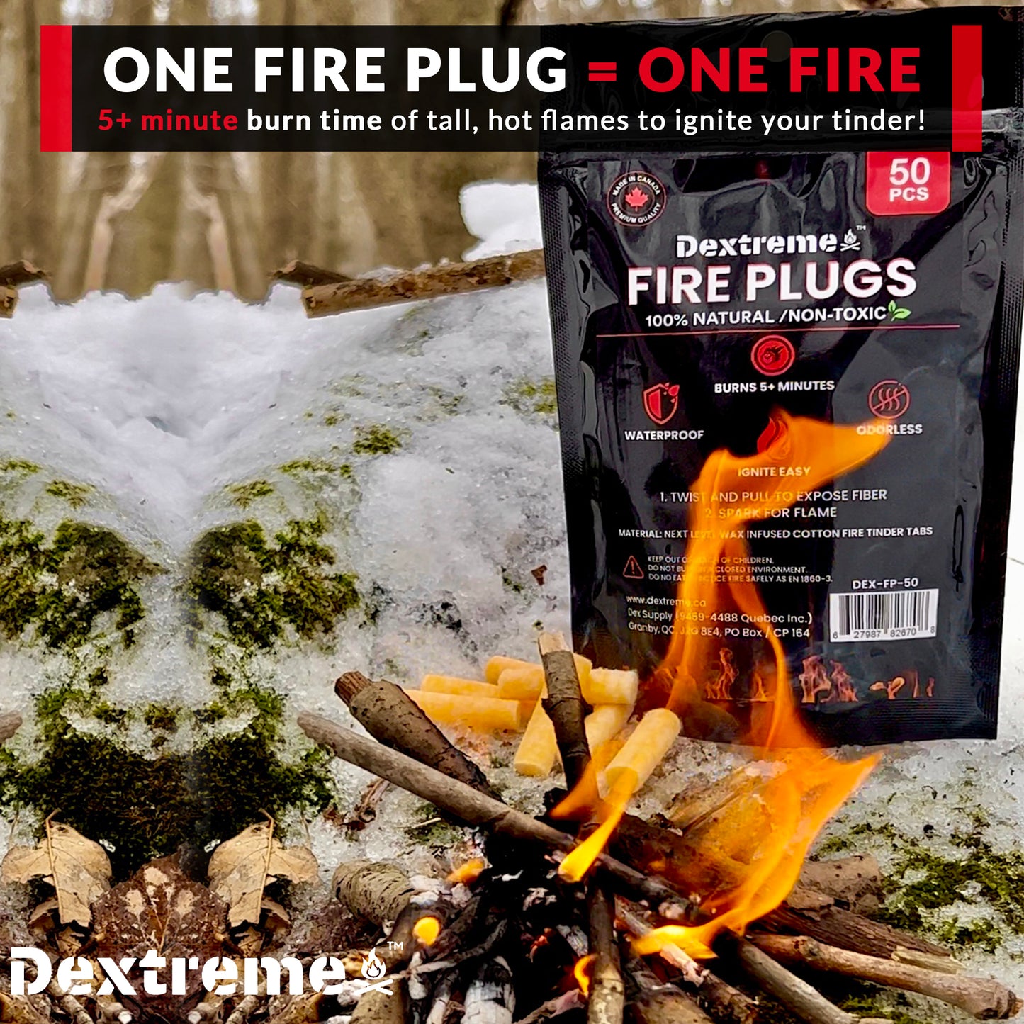 Dextreme Fire Plugs Allume feu Amadou 50 Pcs