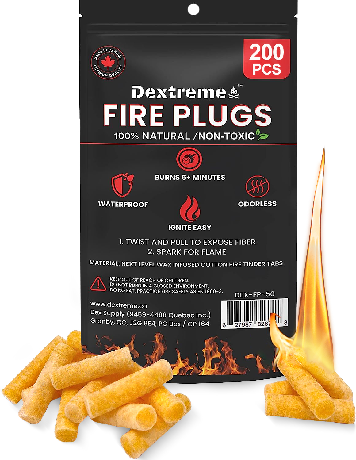 Dextreme Fire Plugs Allume feu Amadou 50 Pcs