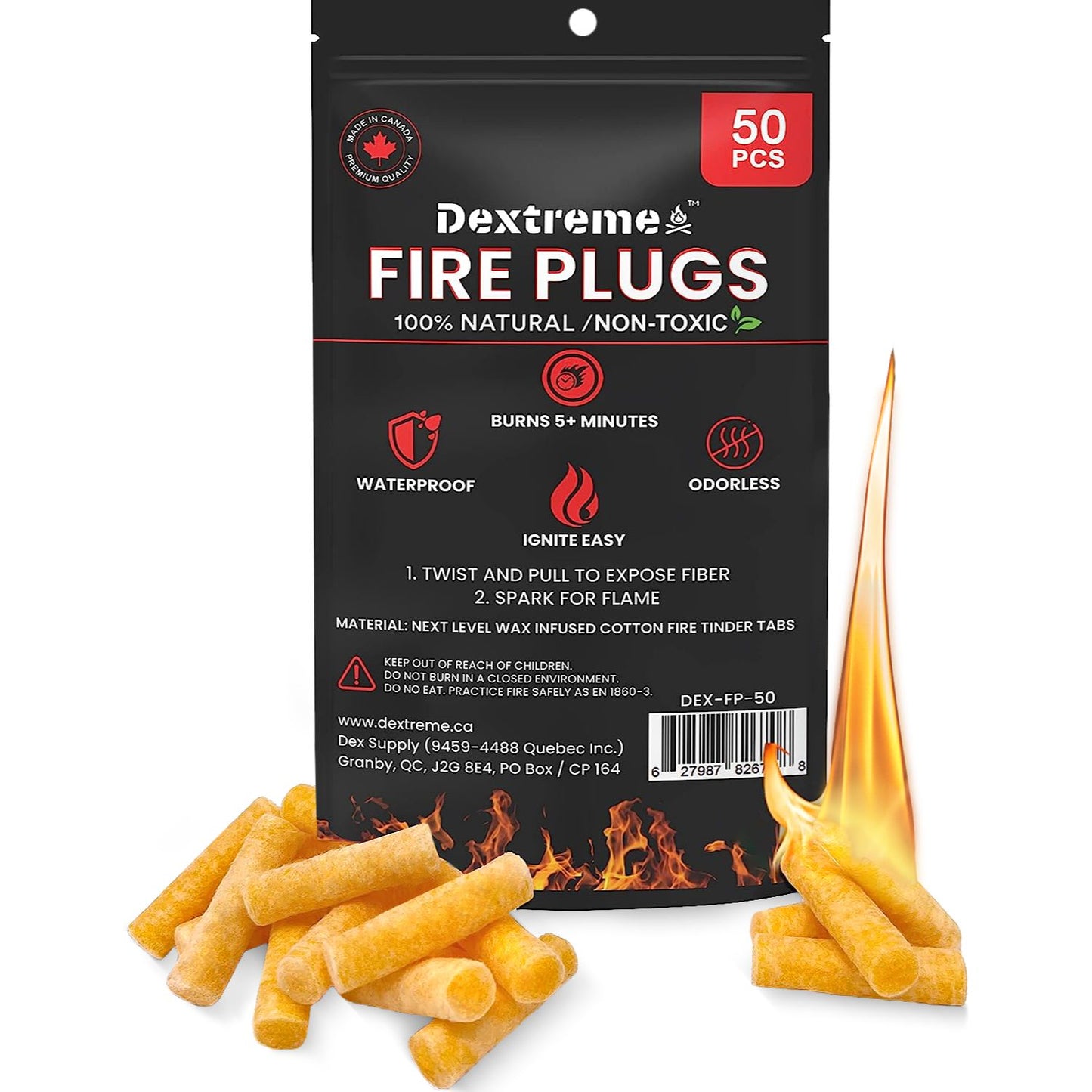 Dextreme Fire Plugs Allume feu Amadou 50 Pcs