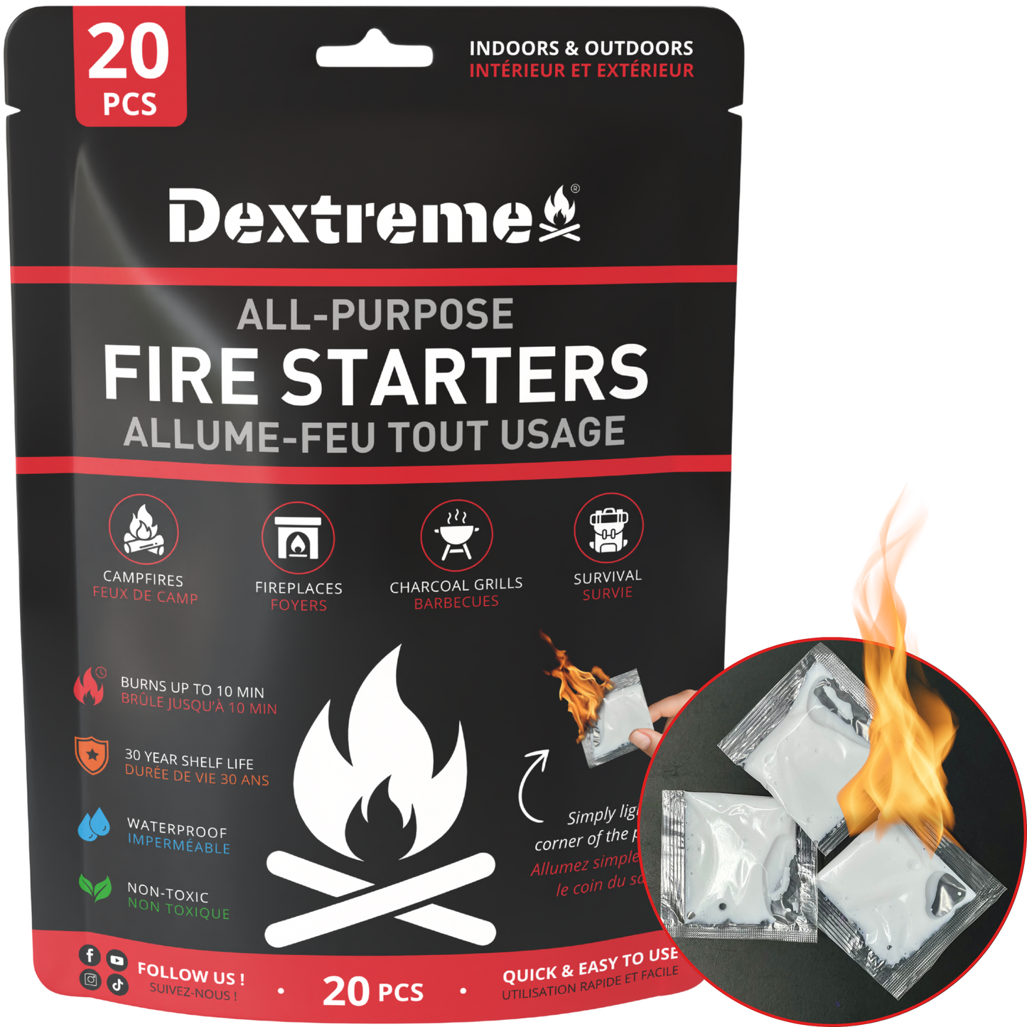 Dextreme allume-feu 100% imperméable en sachets 100 pcs